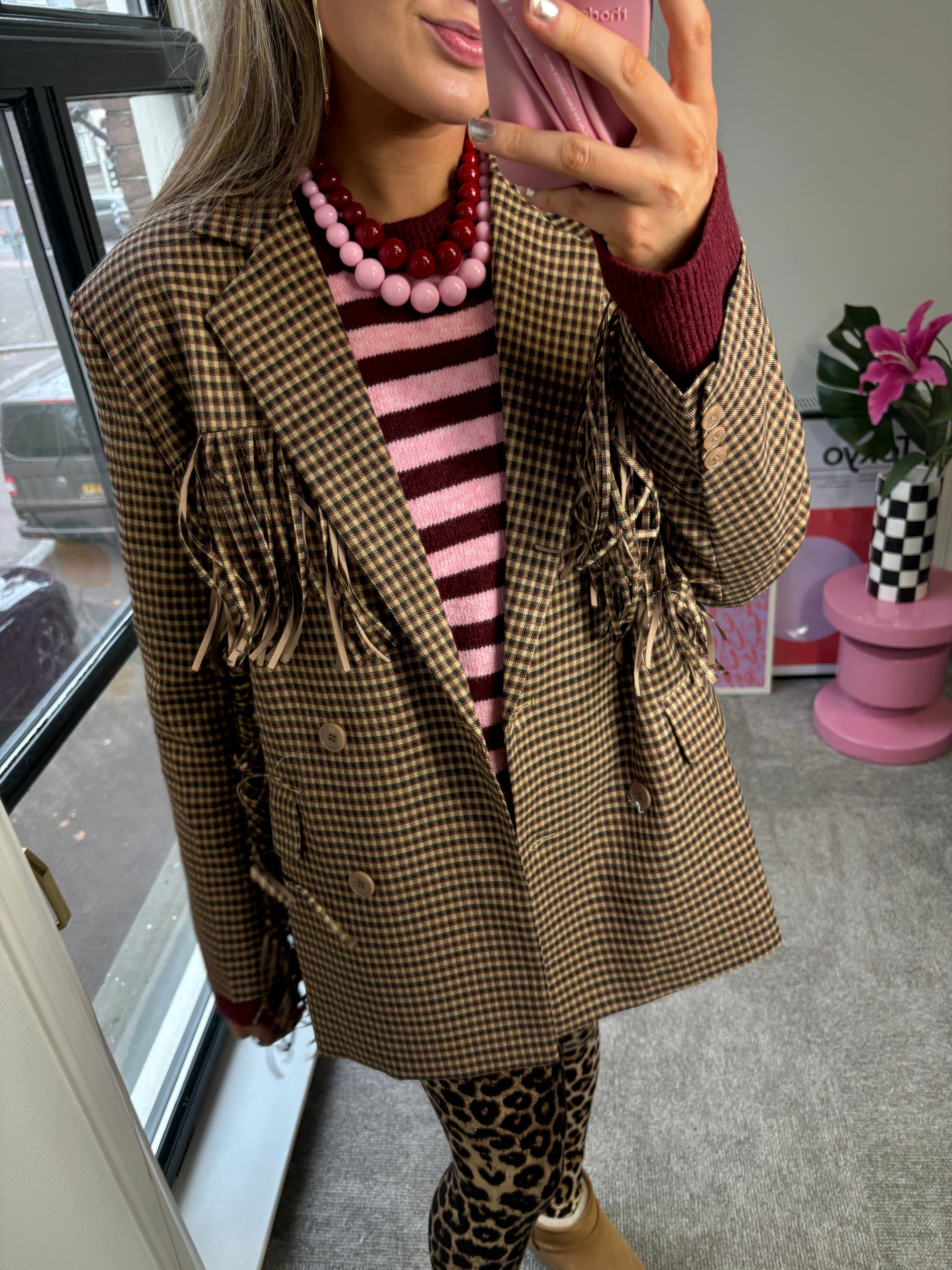 MAUD MUSTHAVE BLAZER RUIT FRANJES CAMEL