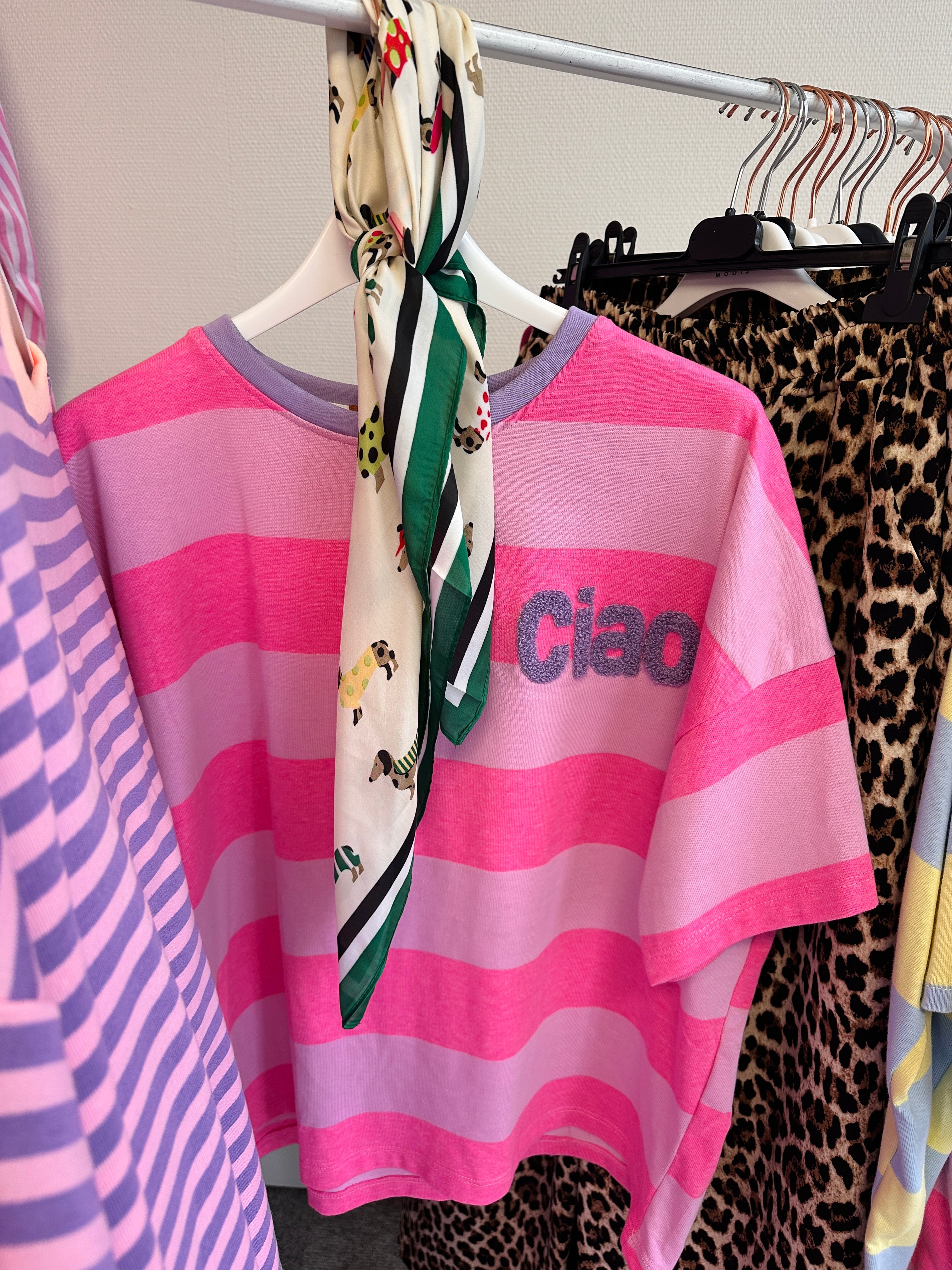 MUSTHAVE CIAO GESTREEPT ROZE/ ROZE T-SHIRT