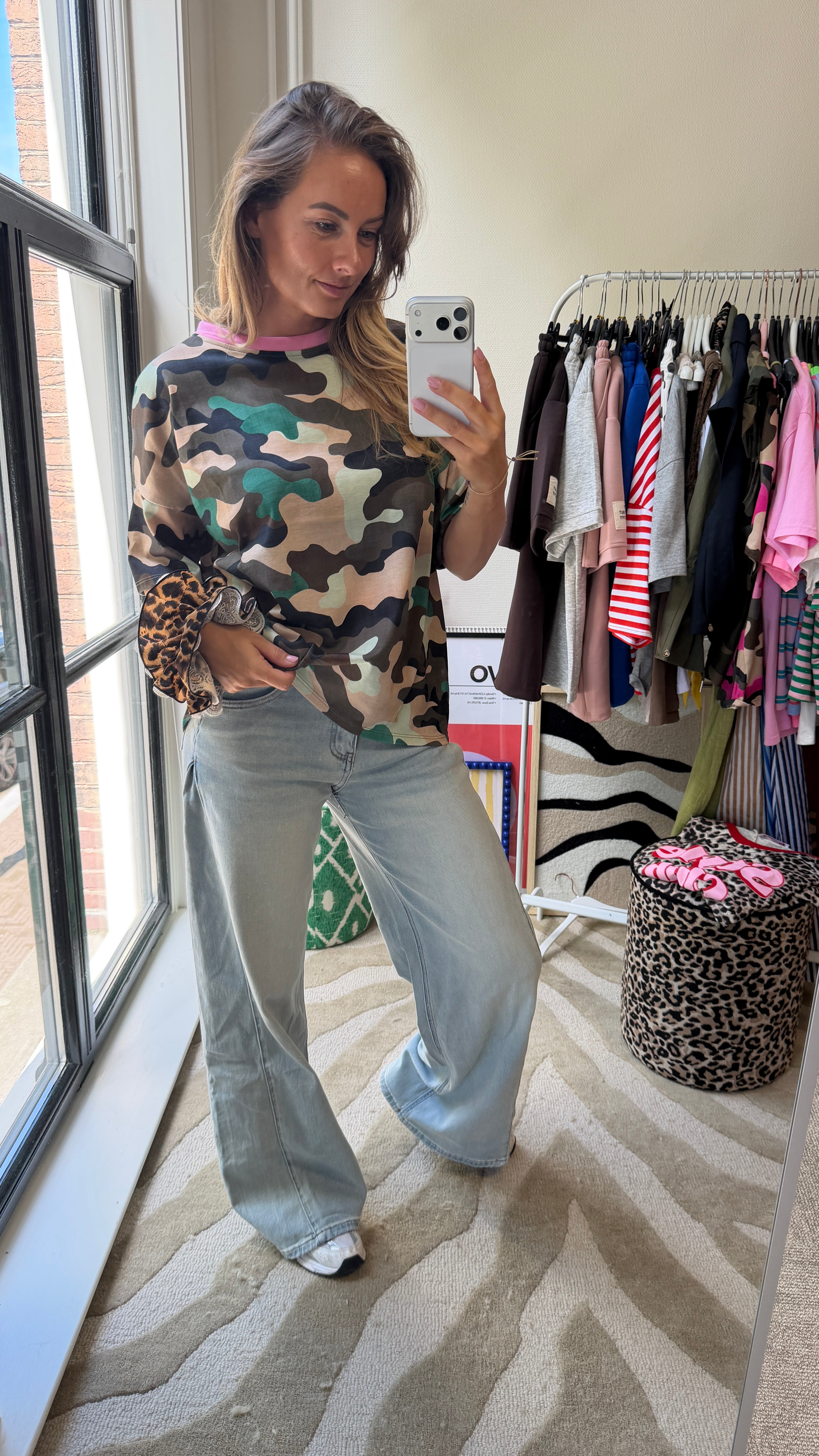 ARMY SHIRT GROEN MET ROZE