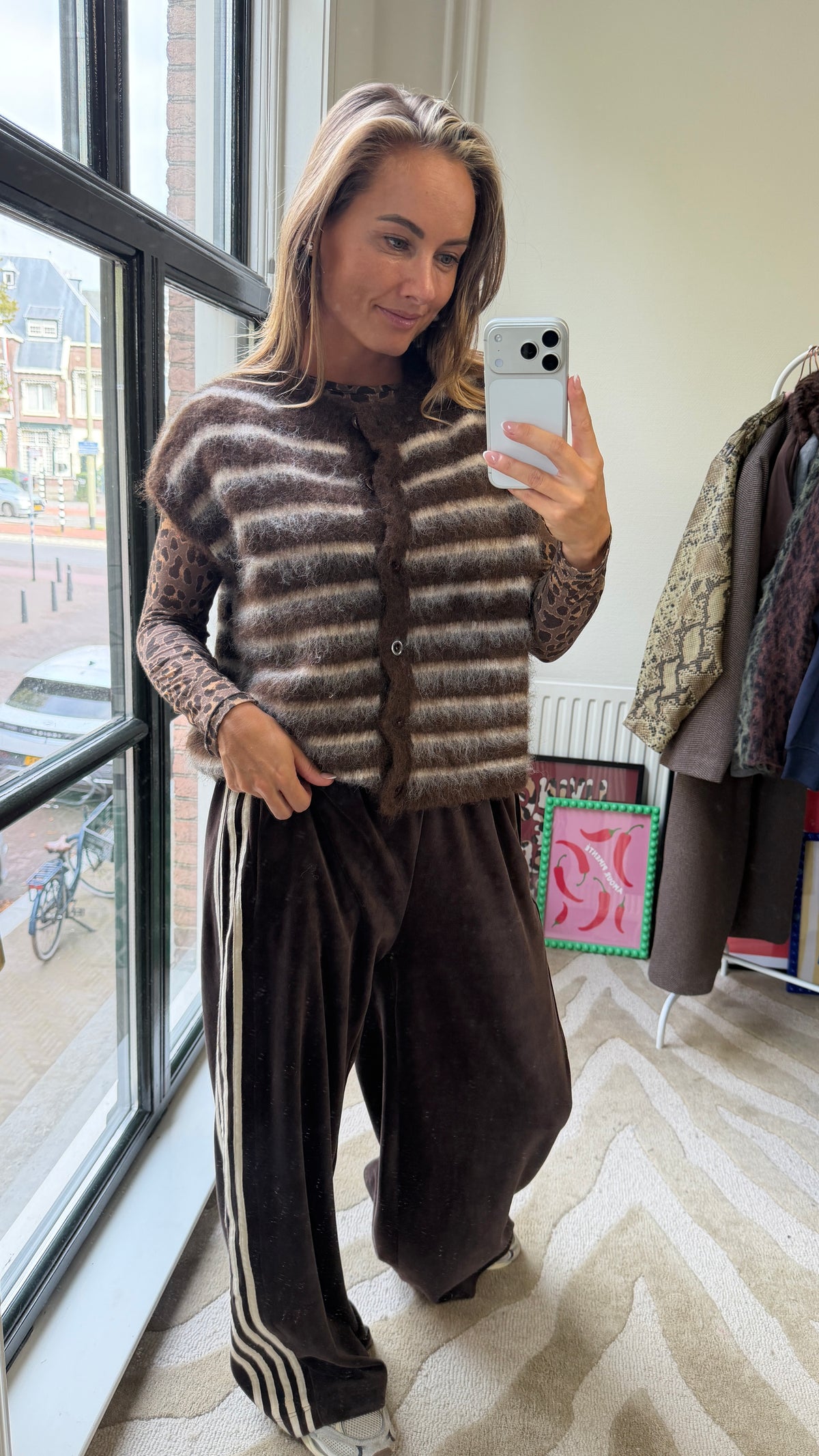 BRUINE VELVET JOGGER STRIPIES