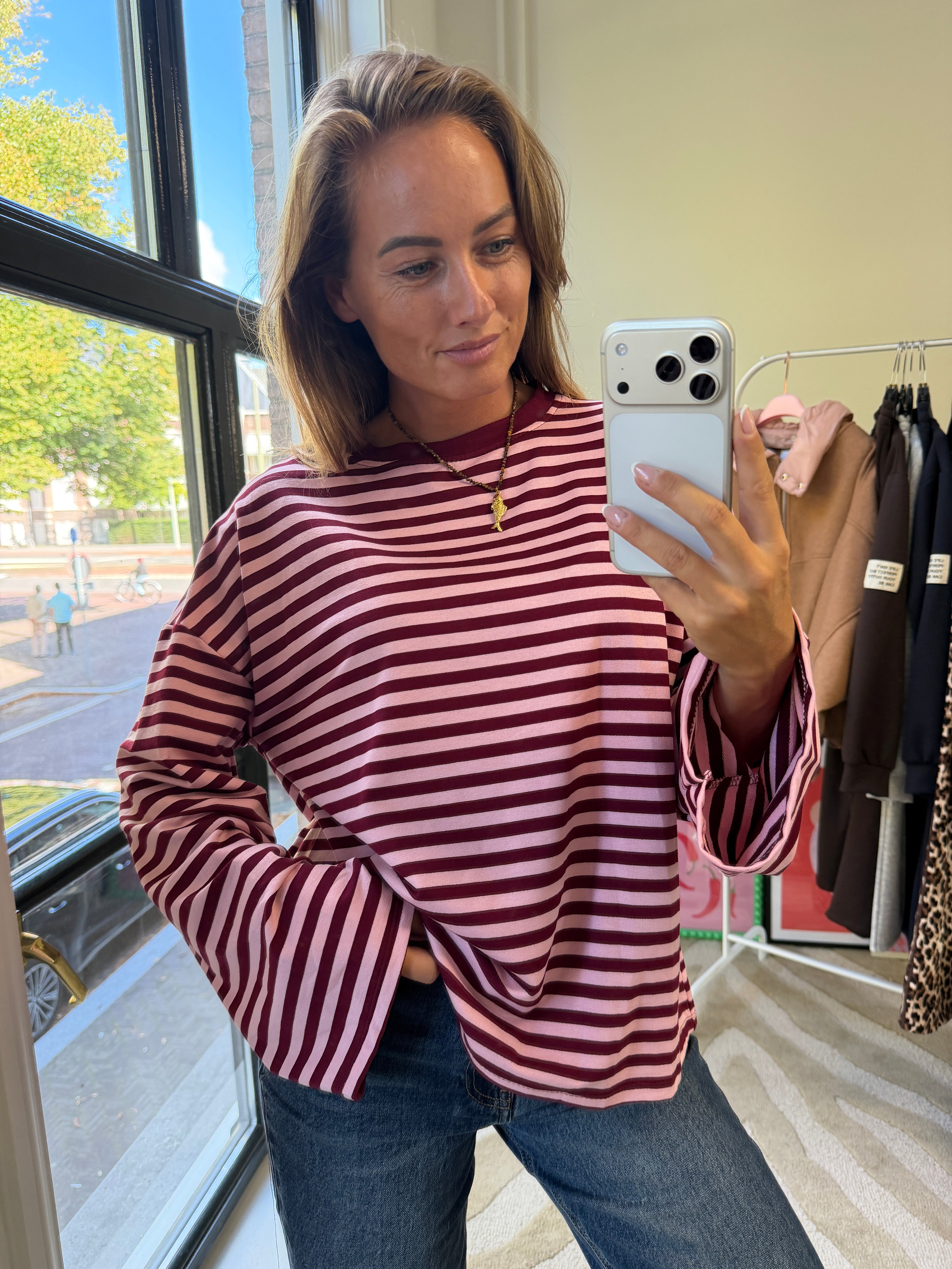BURGUNDY ROZE STRIPE SHIRT