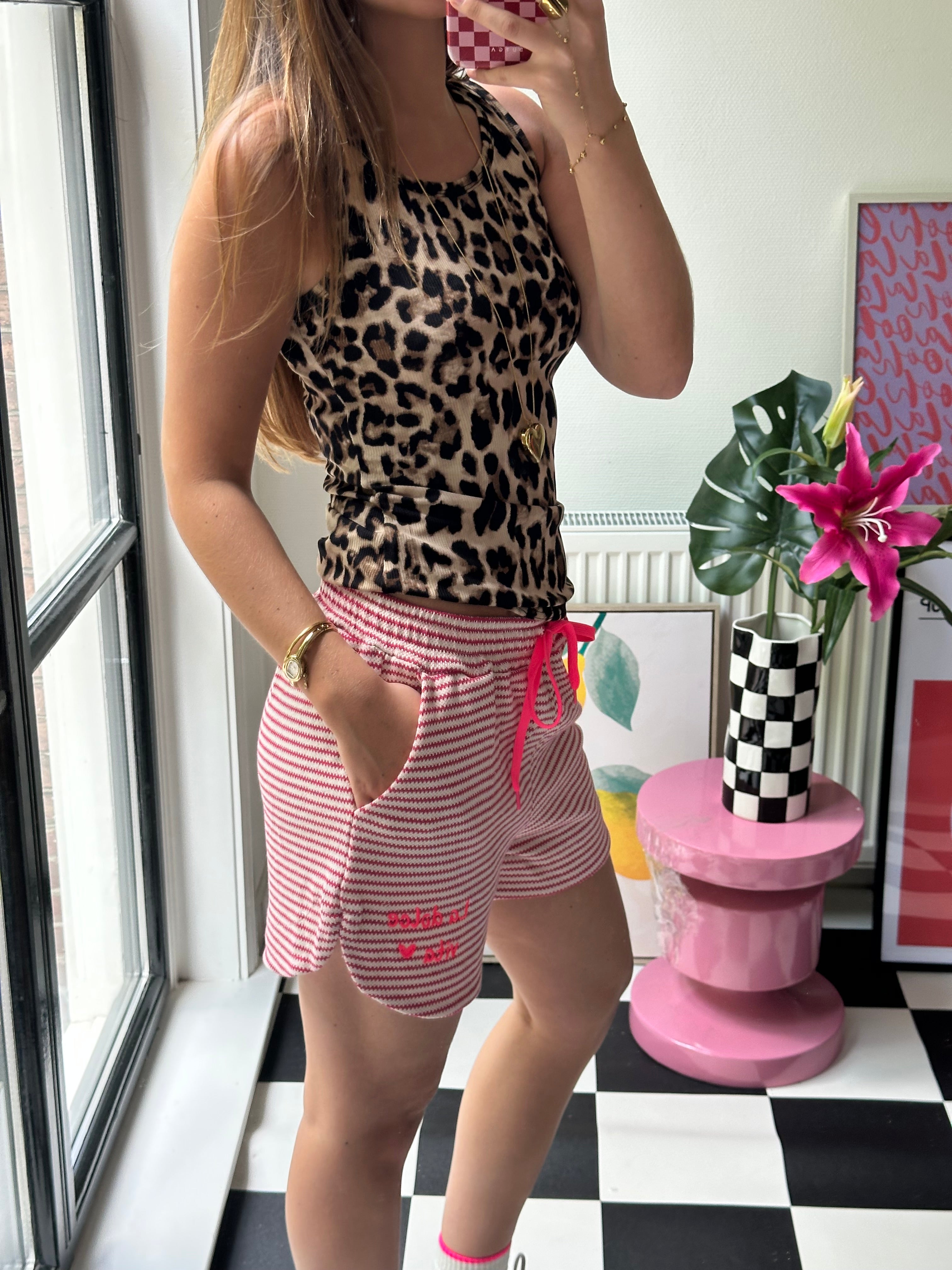 GESTREEPT ROZE SHORTJE LA DOLCE VITA