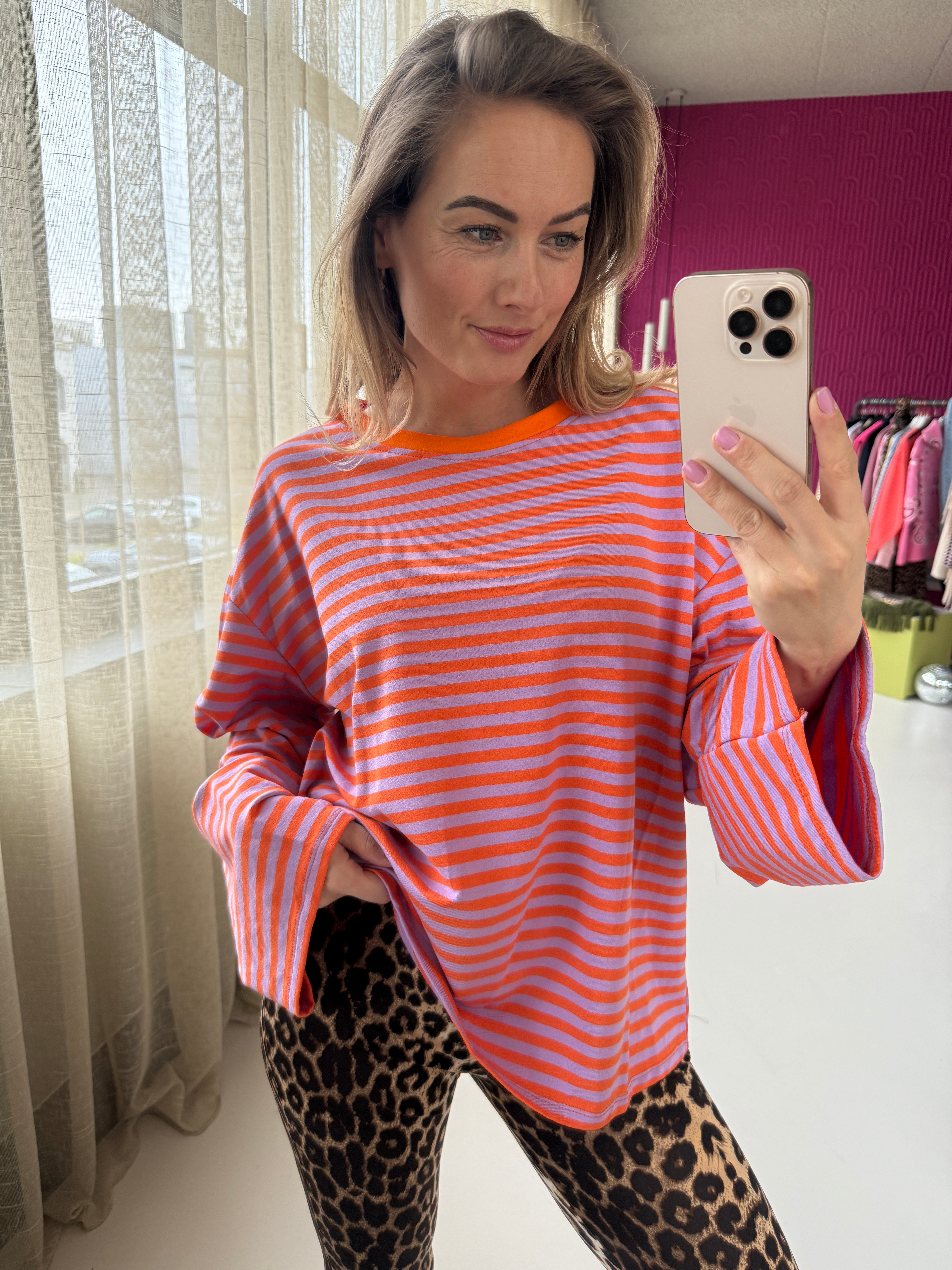 KIKI STREEPJES SHIRT ORANJE LILA