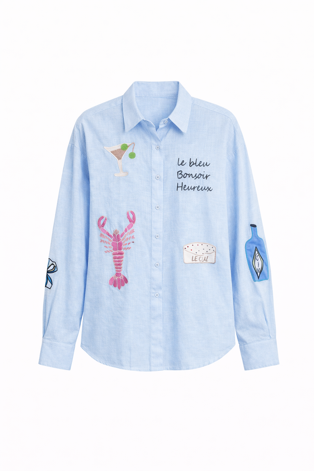 SKYE LICHTBLAUWE BLOUSE MET PATCHES