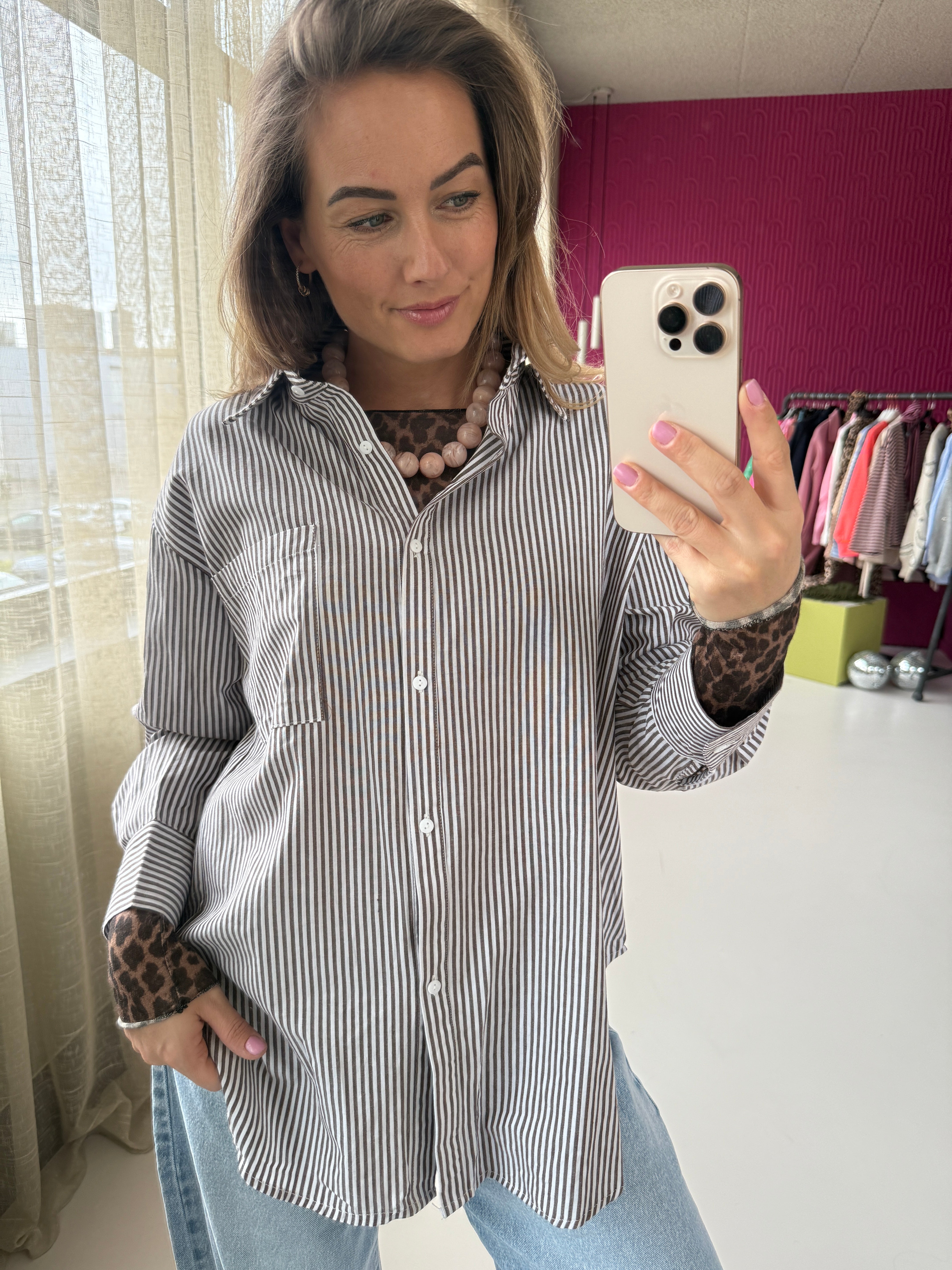 STEFFI STREEPJES BLOUSE BRUIN