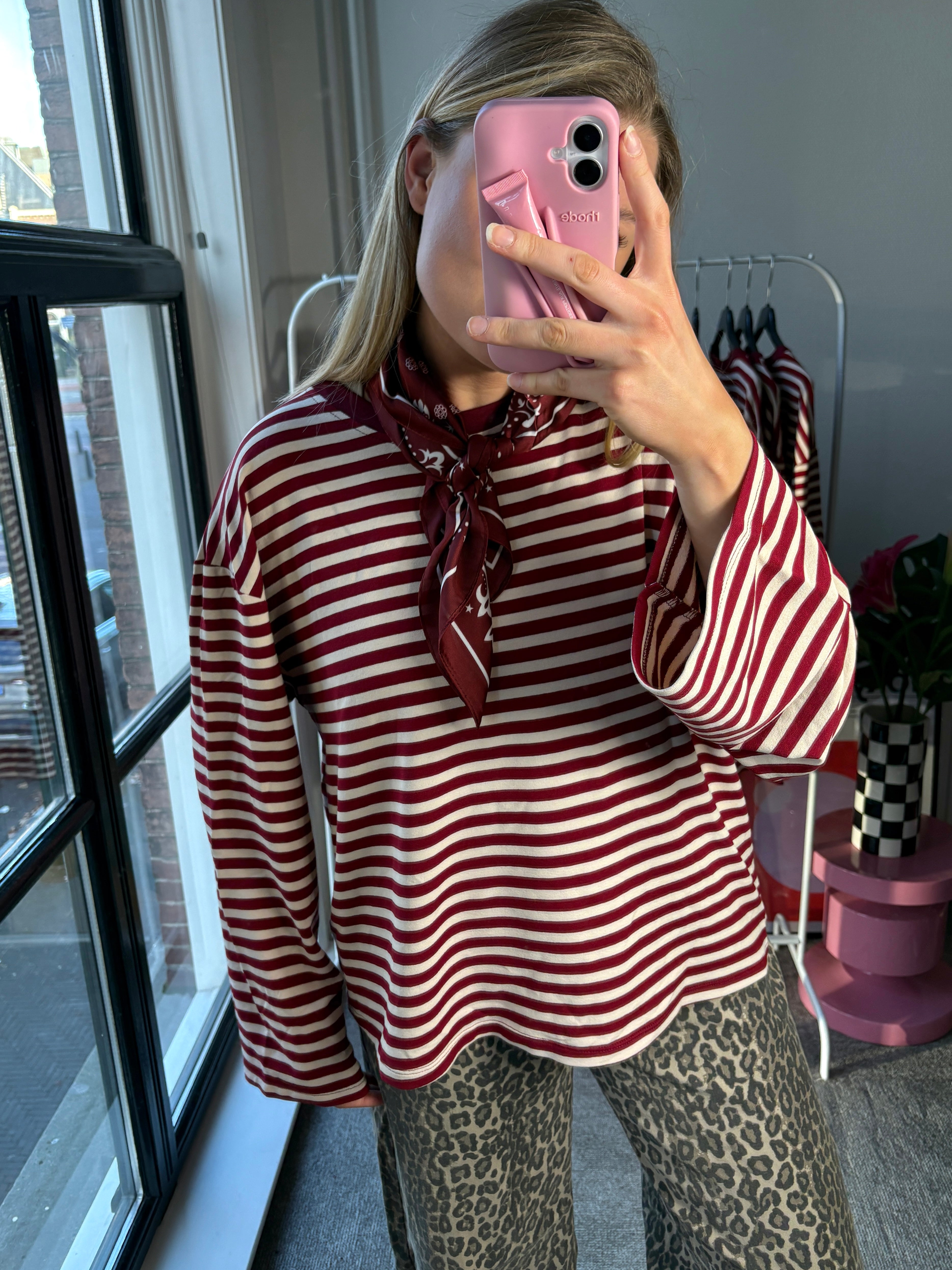 KIKI STREEPJES SHIRT ROOD/ECRU