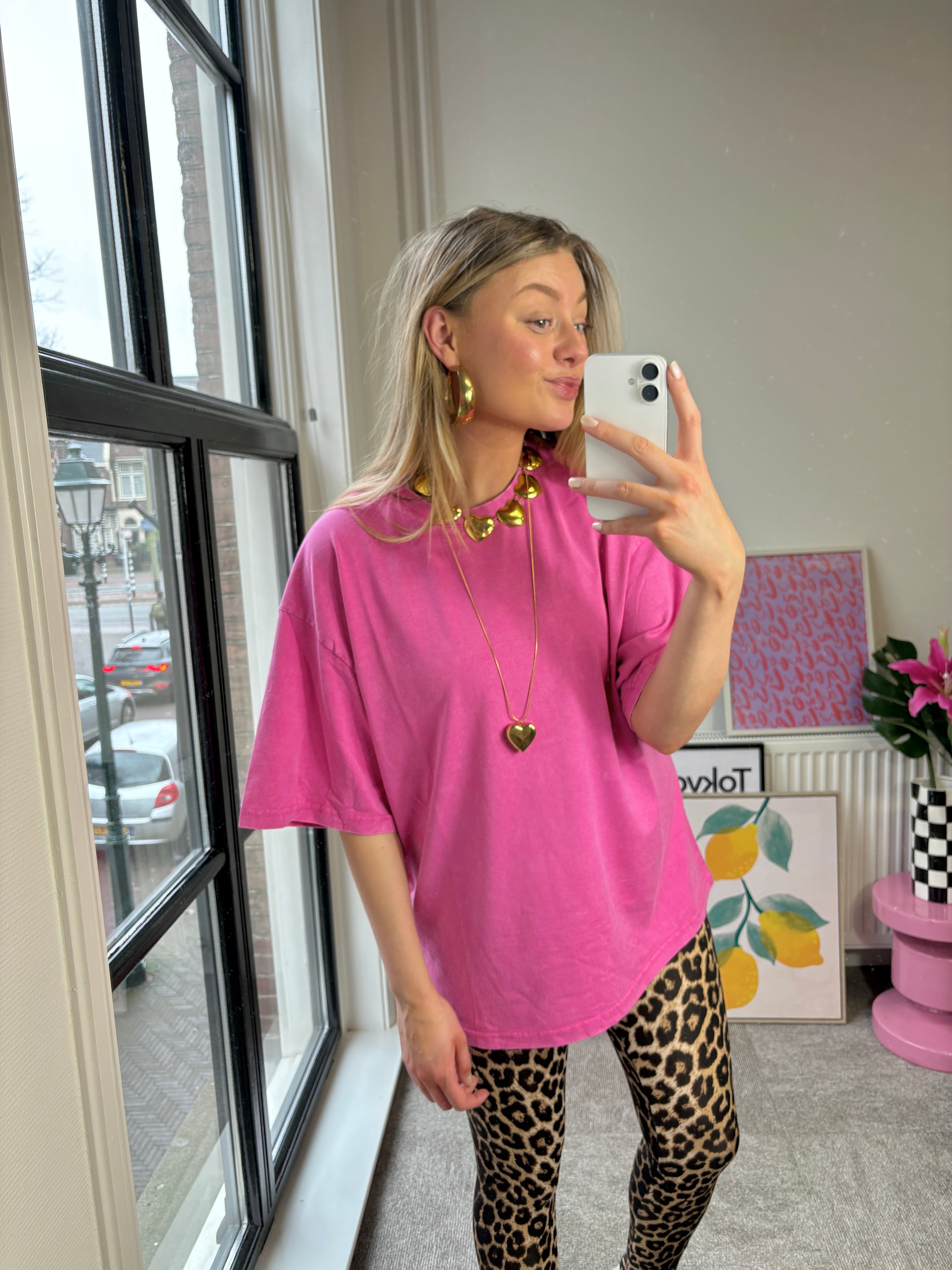 OVERSIZED SHIRT MET TECKEL ROZE
