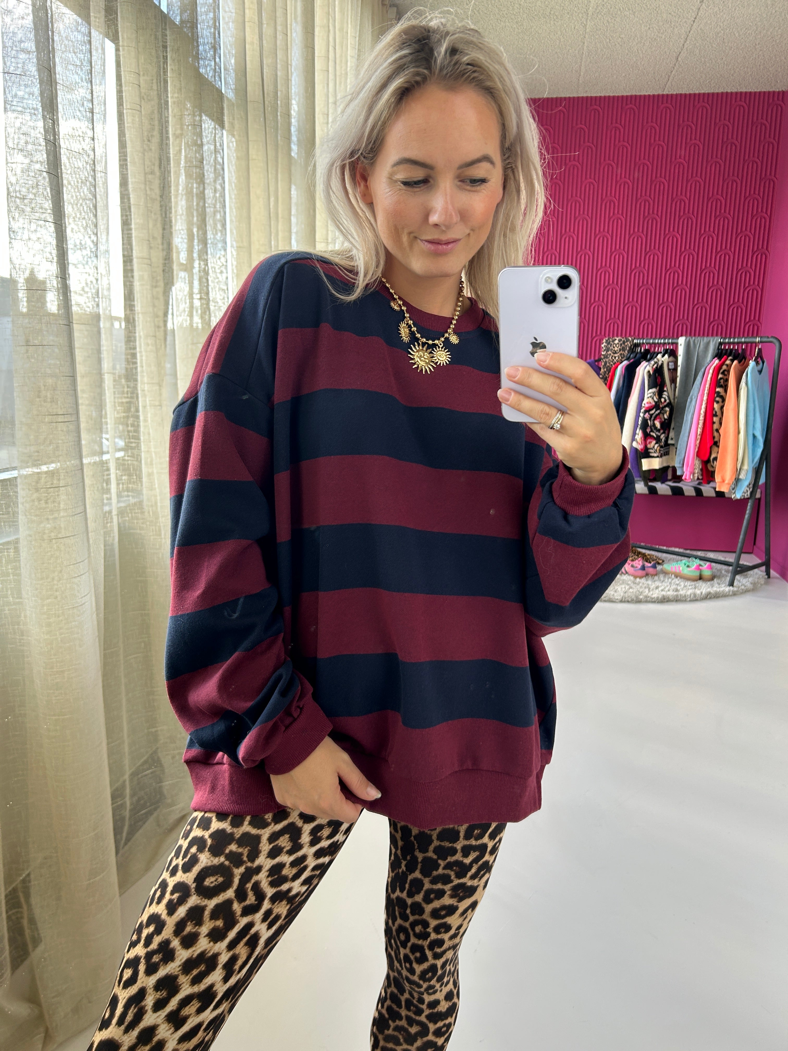 BORDEAUX BLAUW GESTREEPTE SWEATER