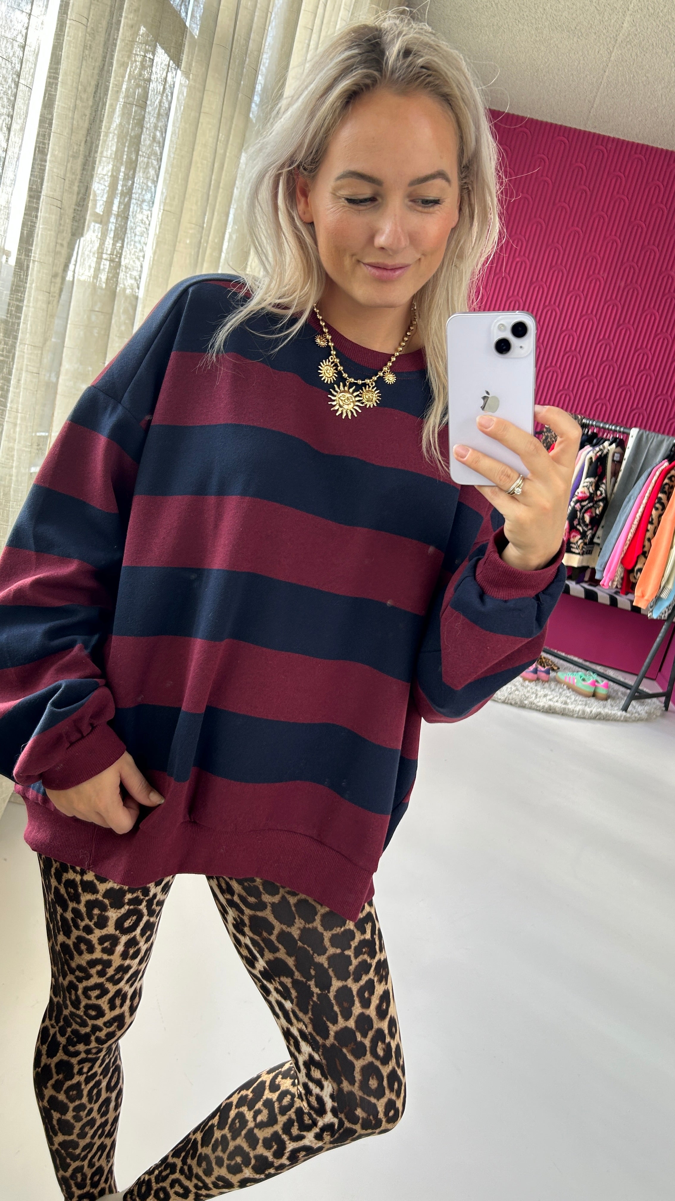 BORDEAUX BLAUW GESTREEPTE SWEATER