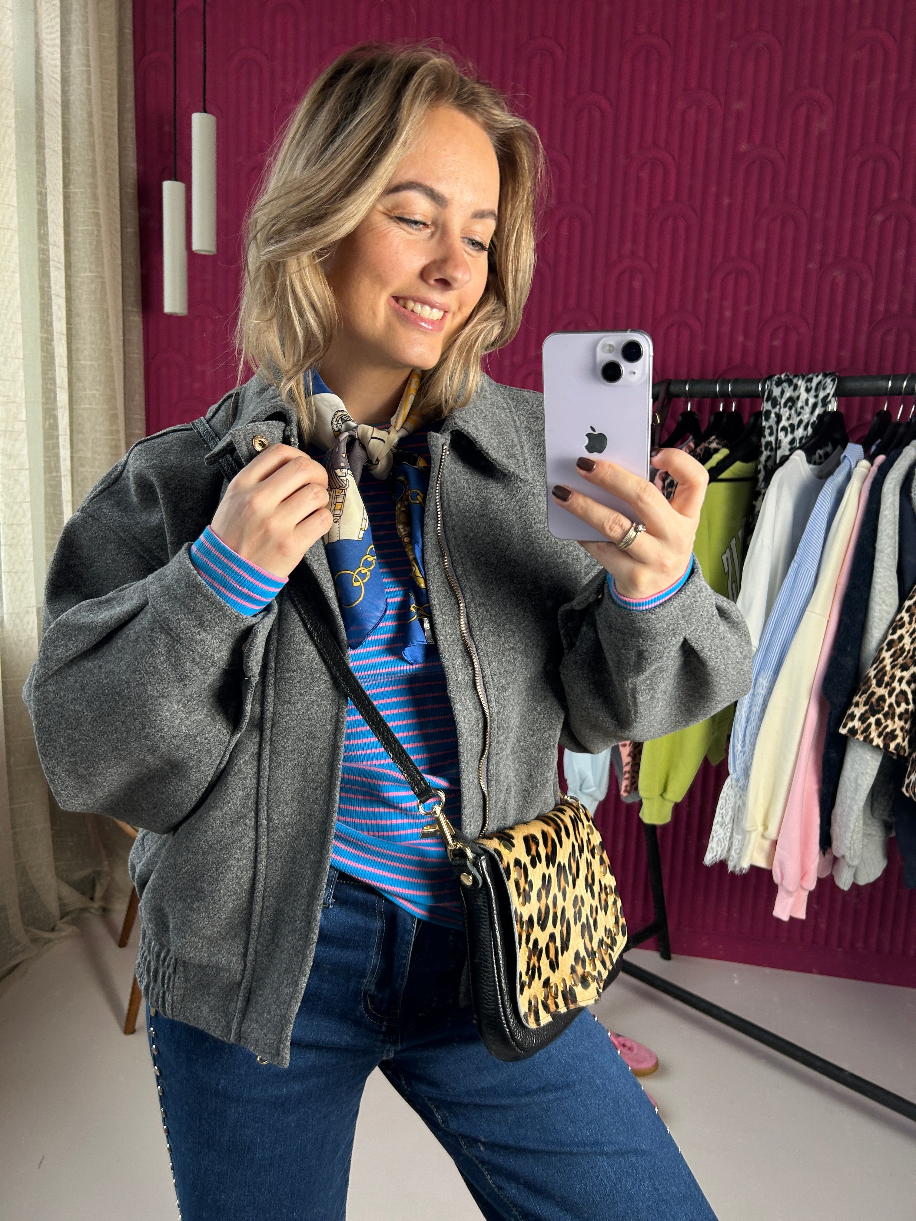 bandana sjaatje blauw en panter tasje