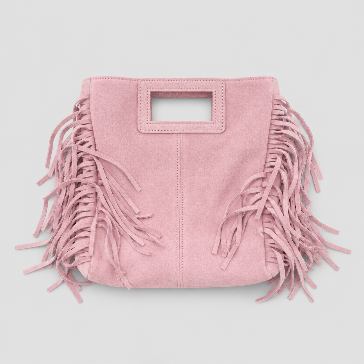 roze suede tas franjes