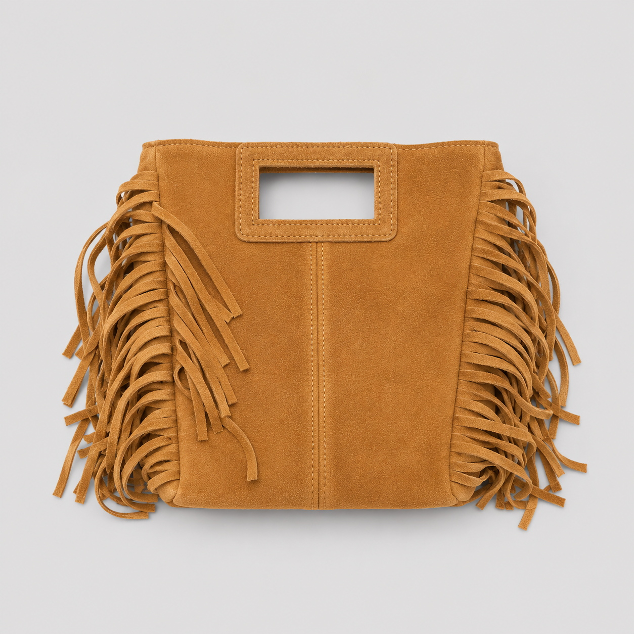 suede leren tas franjes cognac